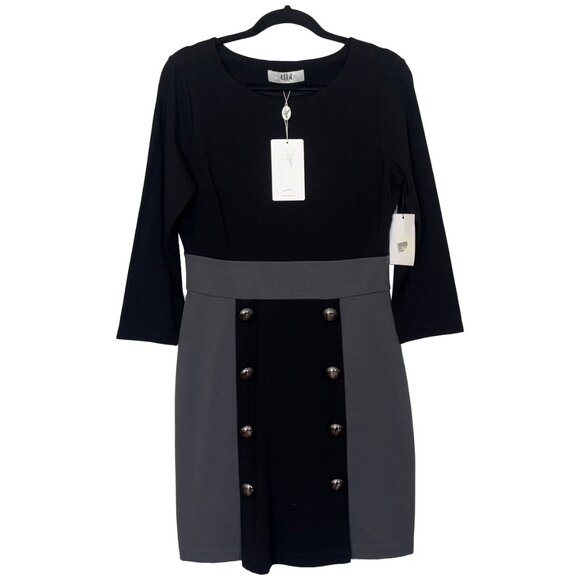 Tibi Black & Gray Colorblock Dress with Statement Buttons - Size M - NWT - Picture 1 of 5